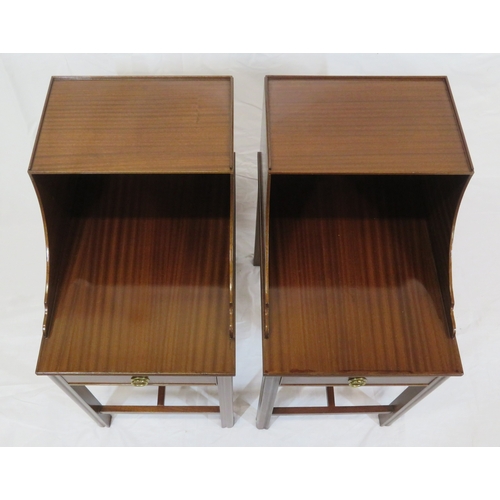 79 - Pair of Edwardian design bedside mahogany bedside tables with open tops, frieze drawers with brass d... 