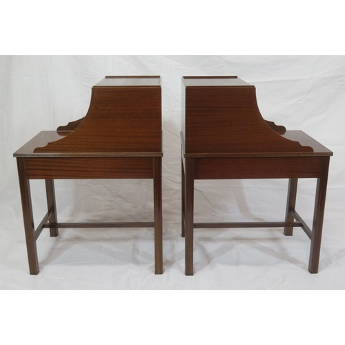 79 - Pair of Edwardian design bedside mahogany bedside tables with open tops, frieze drawers with brass d... 