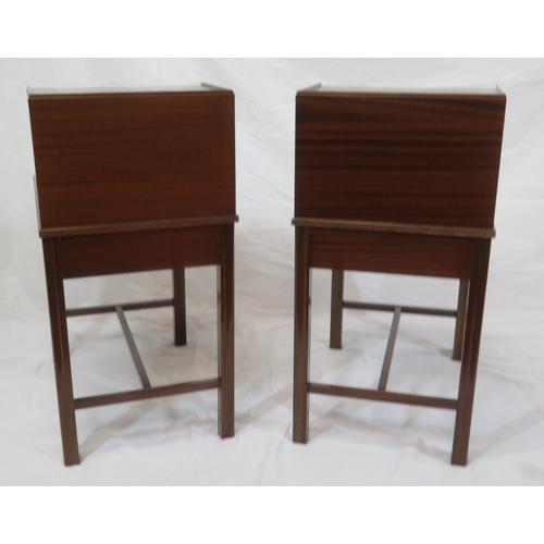 79 - Pair of Edwardian design bedside mahogany bedside tables with open tops, frieze drawers with brass d... 