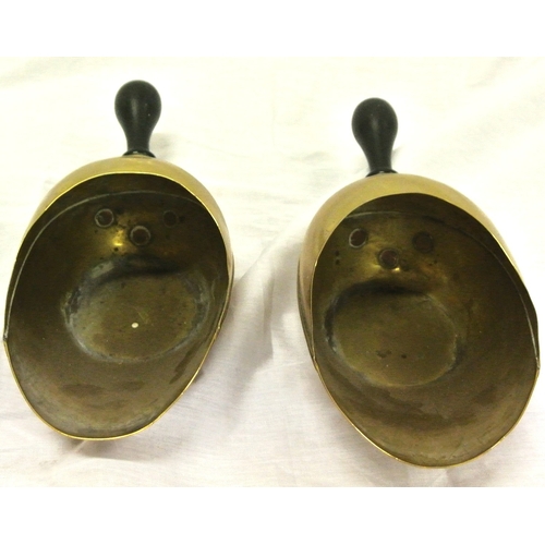 84 - Pair of Victorian brass grain scoops with shaped handles