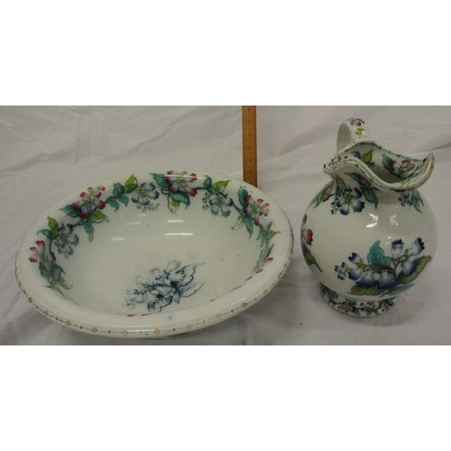 87 - Victorian porcelain water jug & bowl with ornate foliate decoration