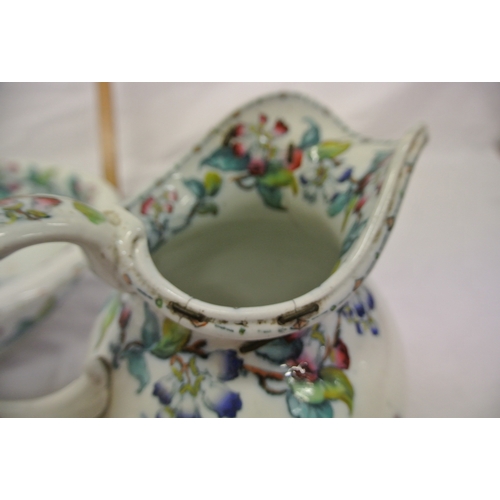 87 - Victorian porcelain water jug & bowl with ornate foliate decoration