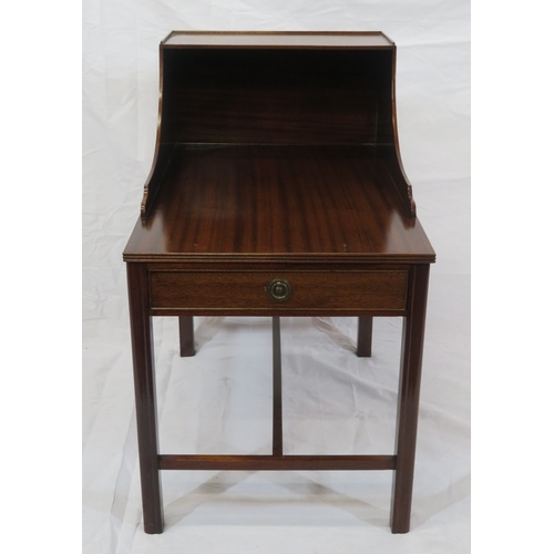 89 - Edwardian design bedside table with open top, frieze drawer with drop handle, chamfered legs with st... 