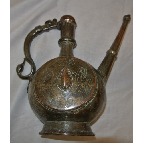 92 - Victorian Indian pewter teapot with shaped handle & spout, & round base