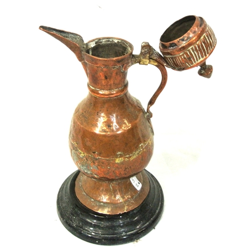 93 - Indian copper hot water pot with shaped lid & spout