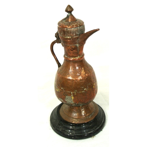 93 - Indian copper hot water pot with shaped lid & spout