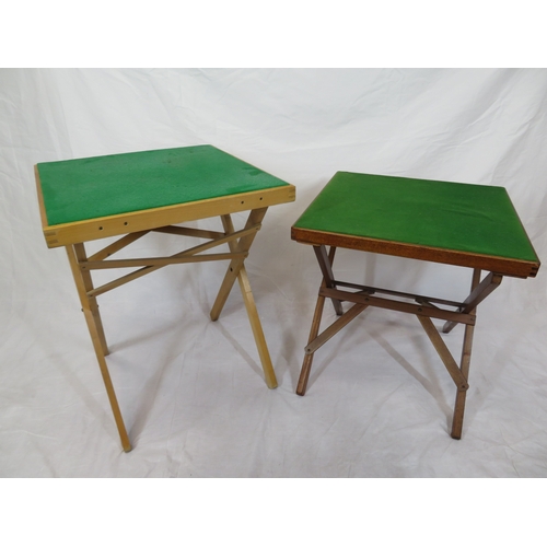 96 - 2 folding bridge tables with baize tops & tapering legs