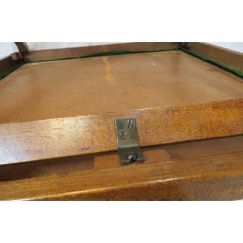 96 - 2 folding bridge tables with baize tops & tapering legs