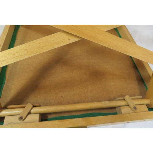 96 - 2 folding bridge tables with baize tops & tapering legs