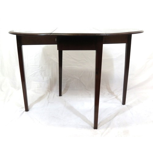 114 - Edwardian inlaid walnut Pembroke table with D-shaped drop leaves, pull-out gateleg support, on squar... 