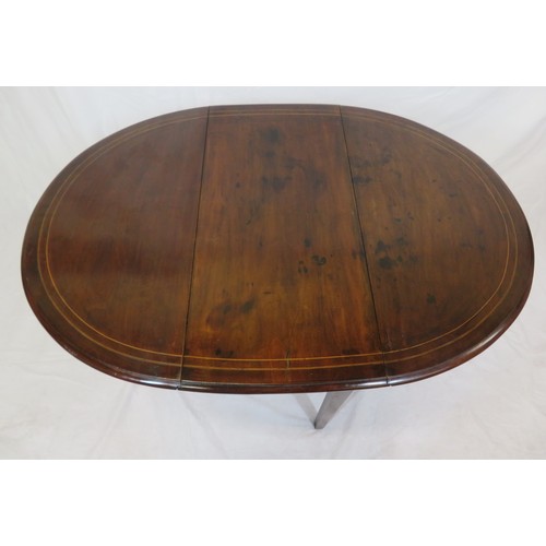 114 - Edwardian inlaid walnut Pembroke table with D-shaped drop leaves, pull-out gateleg support, on squar... 