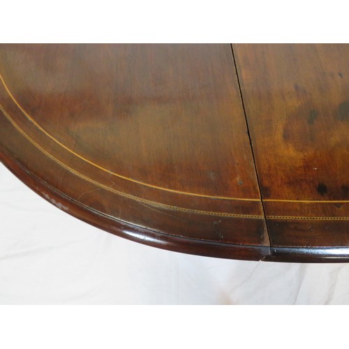 114 - Edwardian inlaid walnut Pembroke table with D-shaped drop leaves, pull-out gateleg support, on squar... 