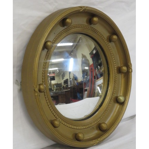 241 - Regency design round convex mirror with reeded & ball decoration 30 x30 cm