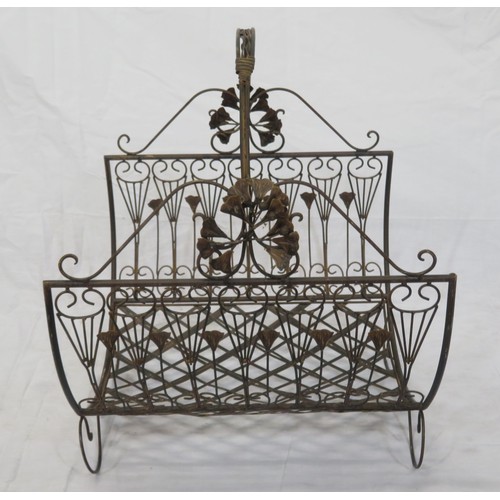 268 - Victorian style wrought iron log basket with shaped handle