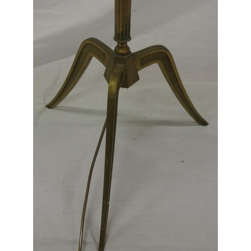 269 - Brass electric standard lamp with reeded column on tripod