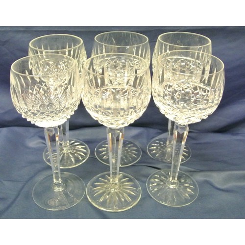 277 - Set of 6 Wedgwood Galway Crystal wine glasses with strawberry diamond decoration, hexagonal stems & ... 