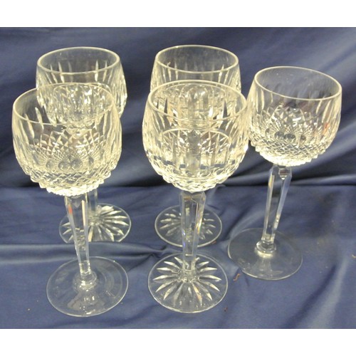 277 - Set of 6 Wedgwood Galway Crystal wine glasses with strawberry diamond decoration, hexagonal stems & ... 