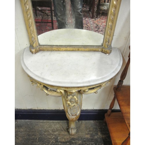 100 - Regency style tall console mirror with rope edge border, marble topped demi-lune console table, doub... 