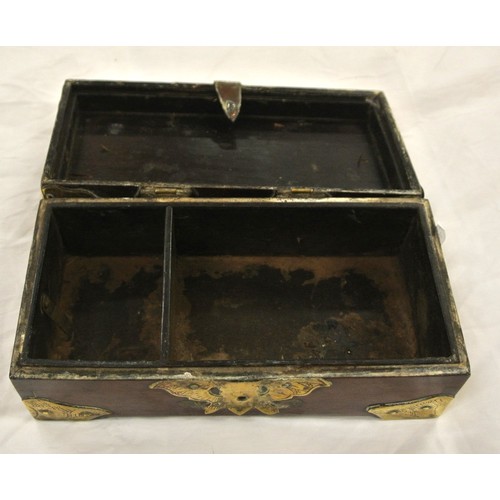 221 - Oriental walnut jewellery box with lacquered interior, butterfly & round brass mounts