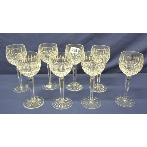 256 - Set of 8 Waterford Crystal wine glasses with faceted & strawberry diamond decoration, faceted stems,... 