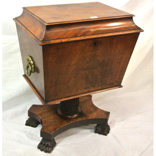 260 - William IV walnut cellarette or wine cooler with sarcophagus shaped lift-up lid, brass drop handles,... 