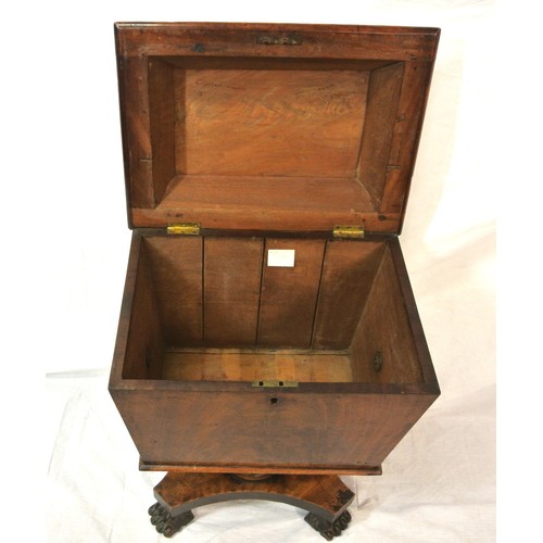 260 - William IV walnut cellarette or wine cooler with sarcophagus shaped lift-up lid, brass drop handles,... 