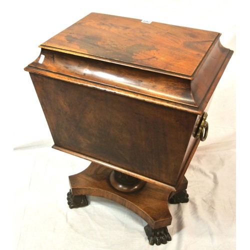 260 - William IV walnut cellarette or wine cooler with sarcophagus shaped lift-up lid, brass drop handles,... 