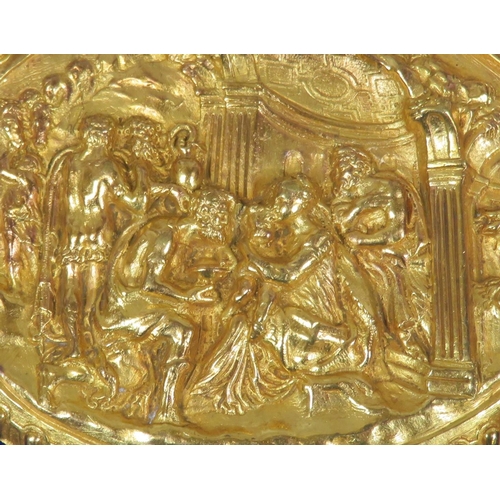 301 - Fine antique yellow metal medallion depicting Italianate Renaissance scene of The Holy Family, oval,... 