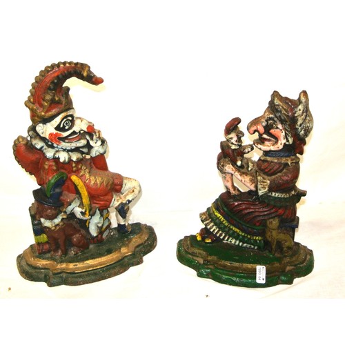 199 - Vintage Punch & Judy metal door stops with shaped bases