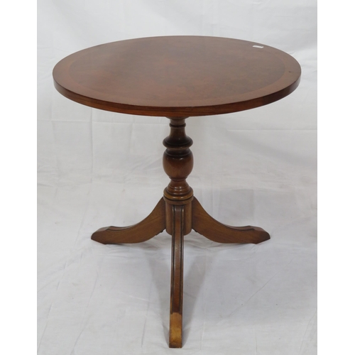 302 - Edwardian design inlaid walnut occasional table with round top, on tripod