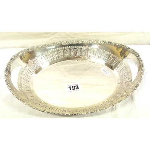 24 - Oval silver plated tray with foliate and pierced decoration, 505g