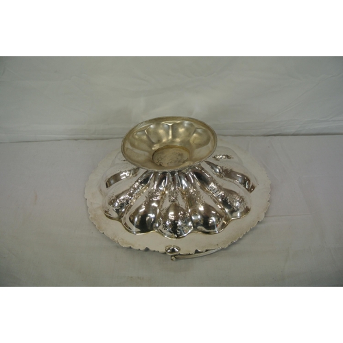 33 - Ornate silverplated cake basket with foliate decoration and shaped swing handle