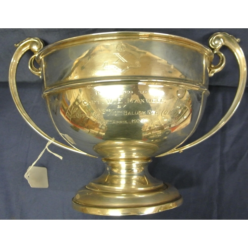 40 - Large London silver trophy cup with shaped handles, on round  spreading base, dated 1923, 684g, 20cm... 