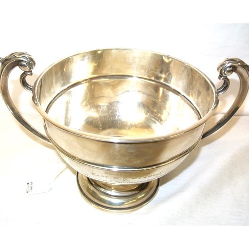 40 - Large London silver trophy cup with shaped handles, on round  spreading base, dated 1923, 684g, 20cm... 