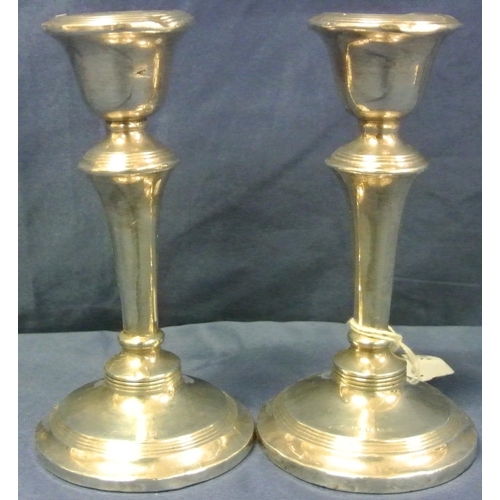 53 - Pair of Birmingham silver dwarf candlesticks with , 347g tot, 14cm h