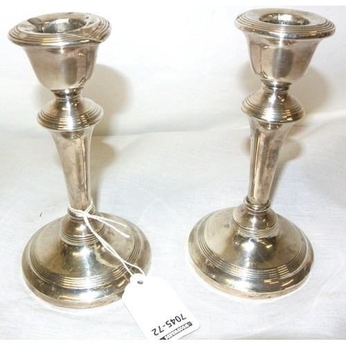 53 - Pair of Birmingham silver dwarf candlesticks with , 347g tot, 14cm h