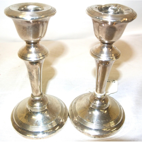 53 - Pair of Birmingham silver dwarf candlesticks with , 347g tot, 14cm h