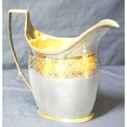 62 - Georgian London silver creamer with reeded rims and handles, floral etched banding, initialled, 122g... 