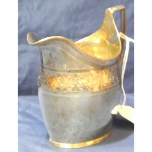 62 - Georgian London silver creamer with reeded rims and handles, floral etched banding, initialled, 122g... 