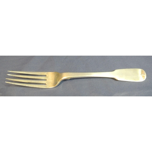 93 - Irish silver dinner fork with fiddle pattern handle, by James Le Bas, Dublin, 1843, 74g, 21cm