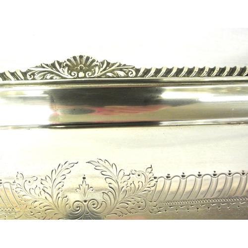 99 - Large George V Sheffield silver serving tray with shell and gadroon borders, shaped handles, foliate... 