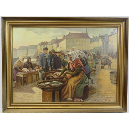 225 - Holgar Pederson 'The Fish Quay' oil on canvas 64x90cm signed