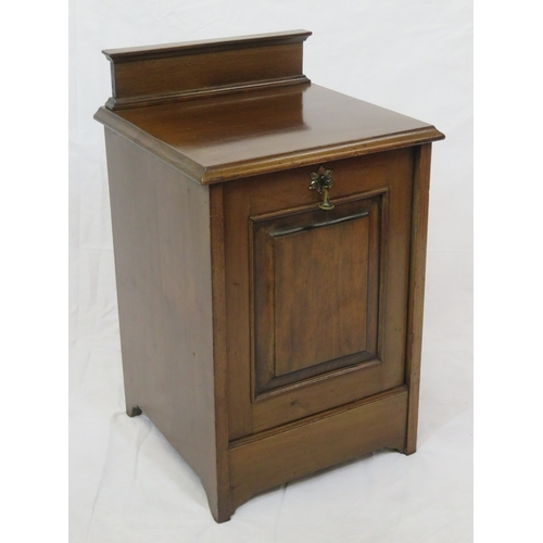 416 - Edwardian mahogany fuel cabinet with raised back, pull-out front with metal container, brass teardro... 