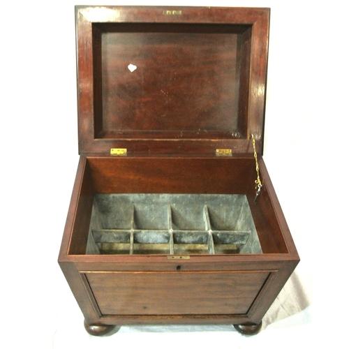 420 - Georgian mahogany cellarette or wine cooler with sarcophagus shaped top, sectioned interior, on ball... 