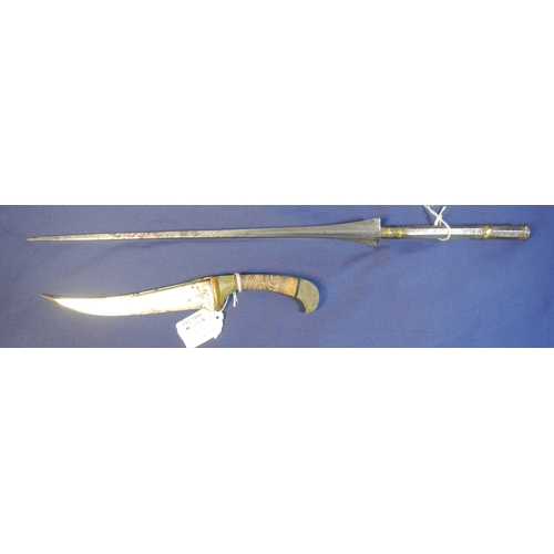 114 - Oriental metal spear head 48cm and an Indian dagger 27cm