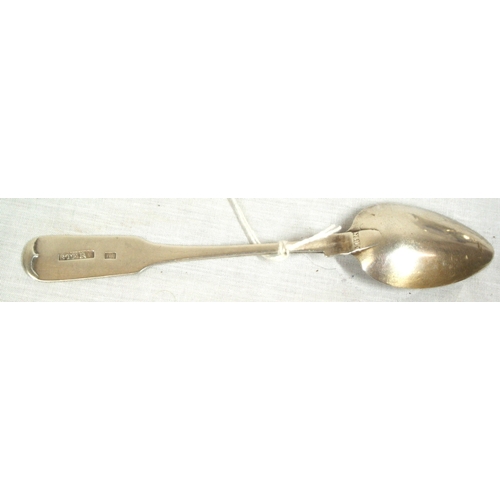 126 - Irish Provincial silver tea spoon with crested fiddle pattern crested handle, by William Reynolds Co... 