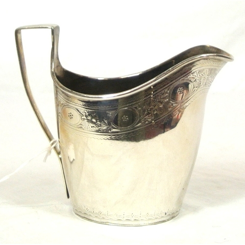 148 - Irish Provincial silver cream jug with shaped handle and foliate etching, by Samuel Green, Cork c. 1... 