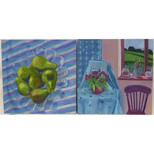 192 - English school 'Still life studies' a pair of oils on canvas, 61x61cm each