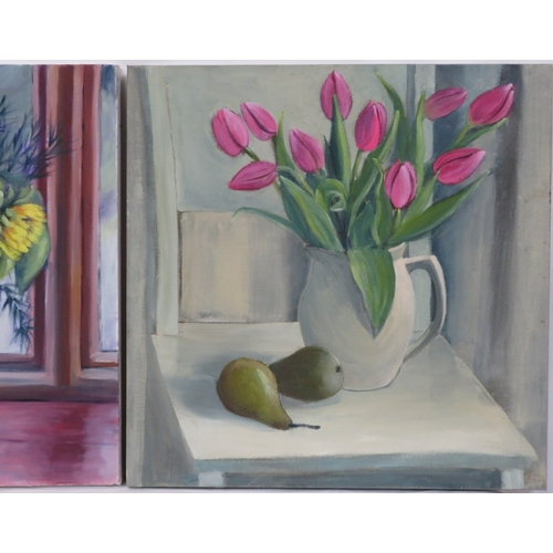 195 - English school 'Still life studies' a pair of oils on canvas, 50x50cm each