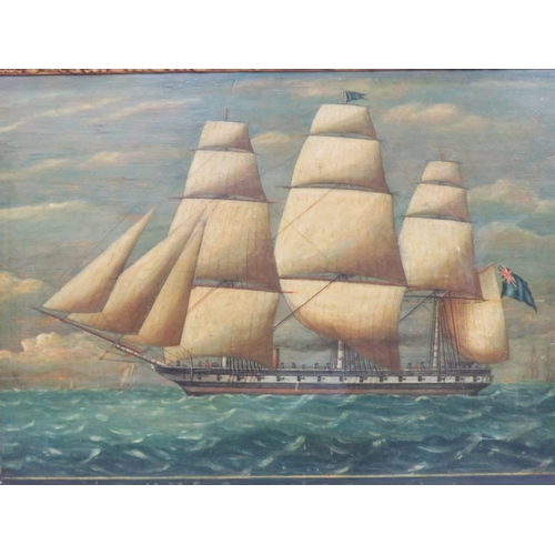 196 - Victorian maritime school 'HMS Chesapeake Homeward Bound' oil on board 37x51cm